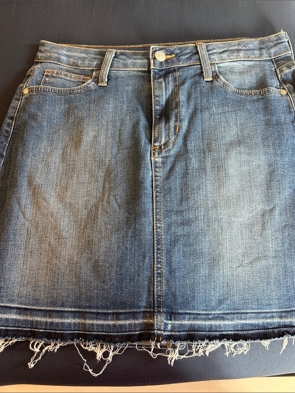 Just Black Distressed Blue Denim Mini Skirt